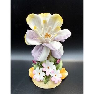 Capodimonte Porcelain Floral Bisque Figurine  Hand Formed Painted Italian 6.5"